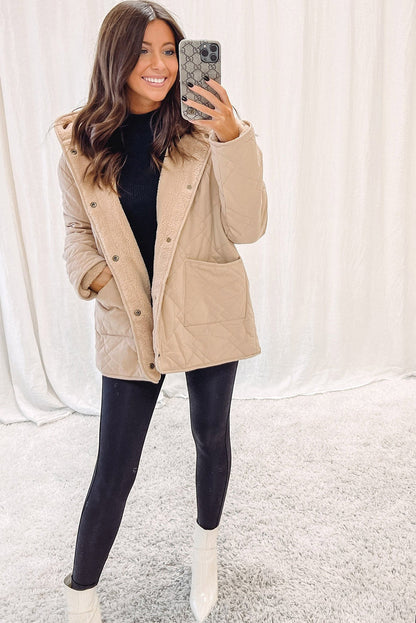 Khaki Reversible Fleece Puffer Jacket with Double Wear Technology