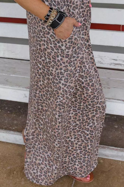 Leopard Print Sling Neck Sleeveless Dress