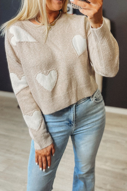 Parchment Heart Patched Pattern Valentine Cropped Sweater