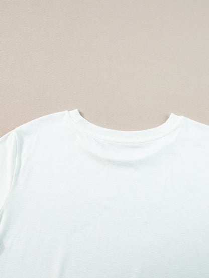 Stylish White Rolled Sleeve Plus Size Tee