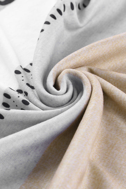 Apricot and Leopard Print V Neck Colorblock Top