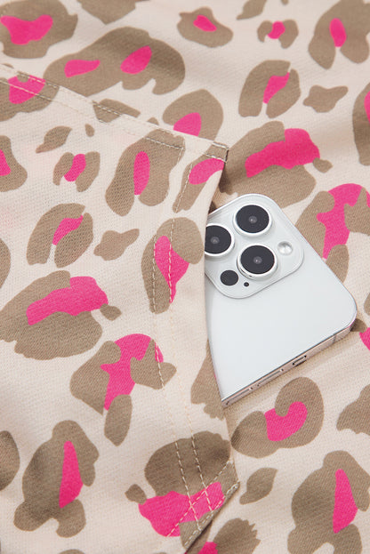 Rose Leopard Print Zip-up Hooded Sweatshirt