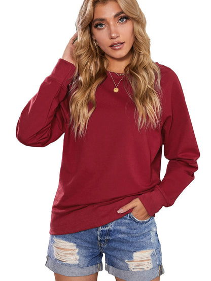 Fiery Red Solid Pullover Sweater with Crew Neck