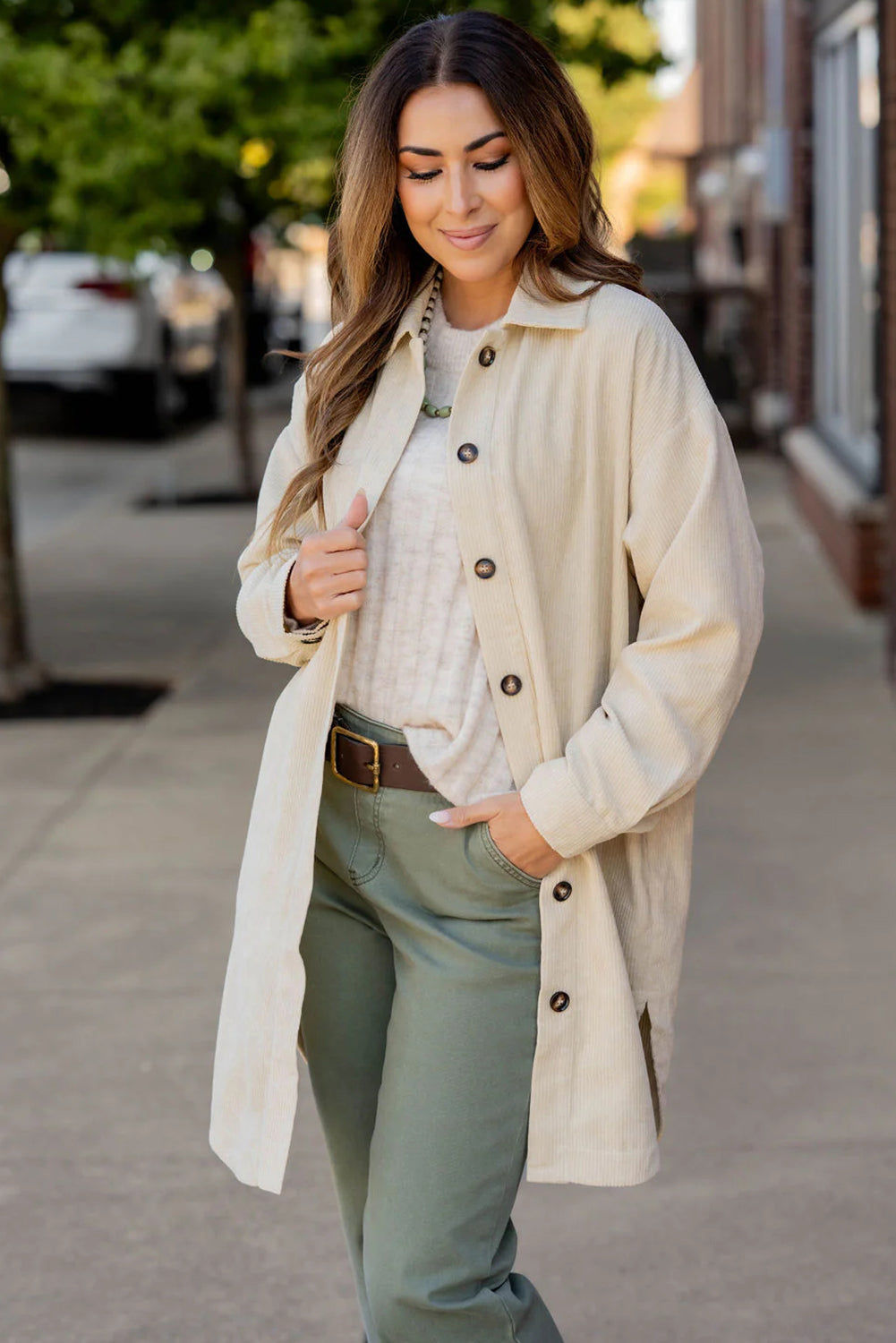 Jet Stream Corduroy Side Slit Oversize Shacket