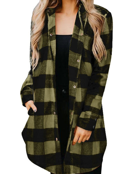 Green Plaid Button-Up Shirt Jacket