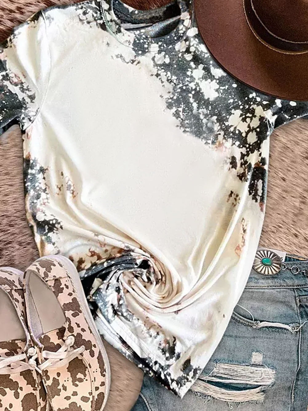 Gray Tie-Dye Bleached Western Shift Tee