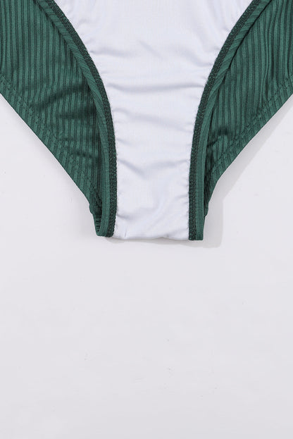 Black Emerald Ruched U Neck Ribbed Tankini