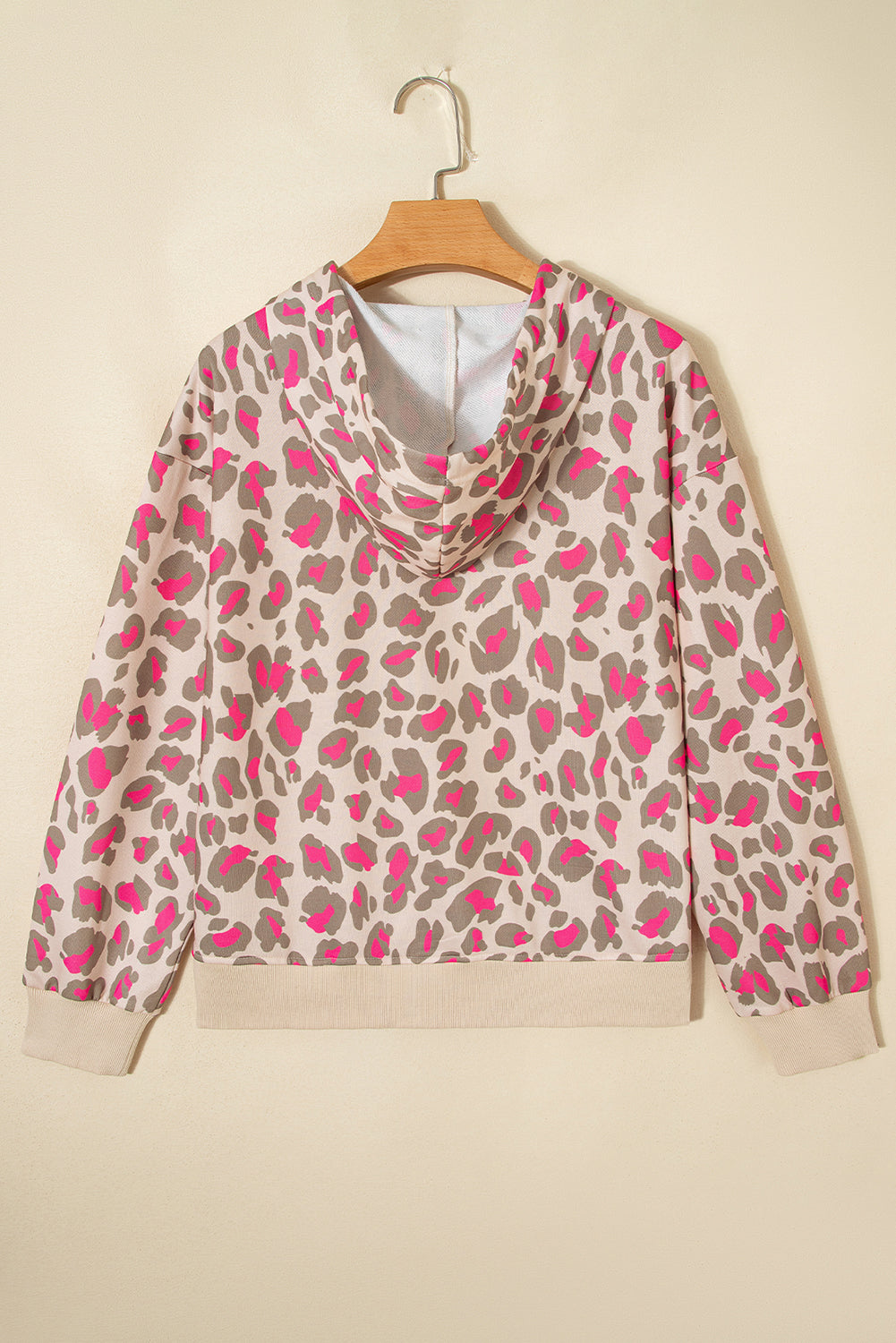 Rose Leopard Print Zip-up Hooded Sweatshirt