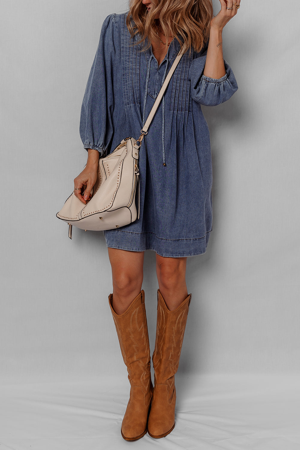 3/4 sleeve denim dress