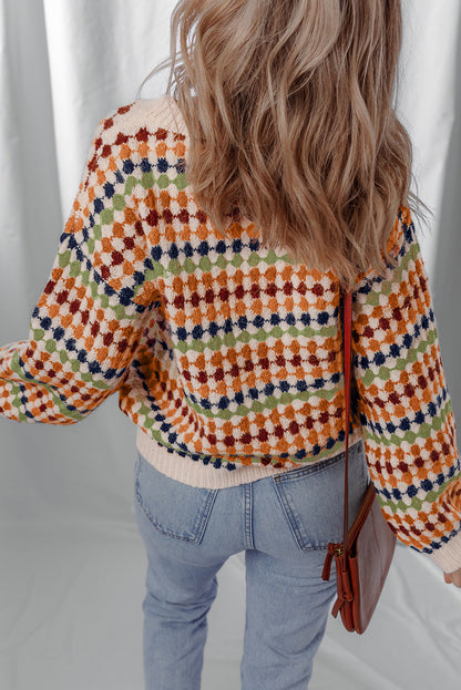 Multicolour Dotty Striped Pattern Knit Drop Shoulder Sweater