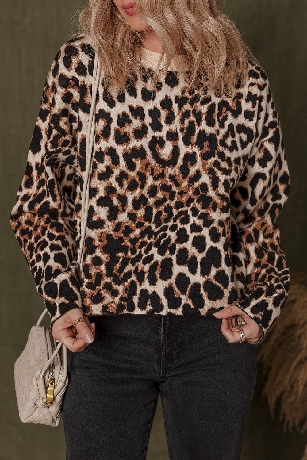 Brown Leopard Print Crew Neck Sweater