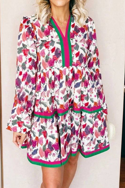 floral print long sleeve mini dress