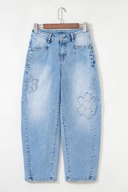 flower patched jeans