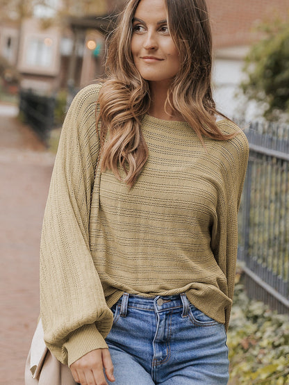 Apricot Eyelets Textured Lantern Sleeve Knit Jumper