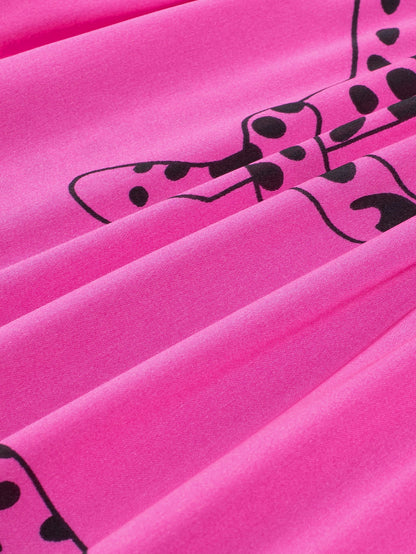 Rose Cheetah Print Half Sleeve Buttoned Plus Size Mini Dress