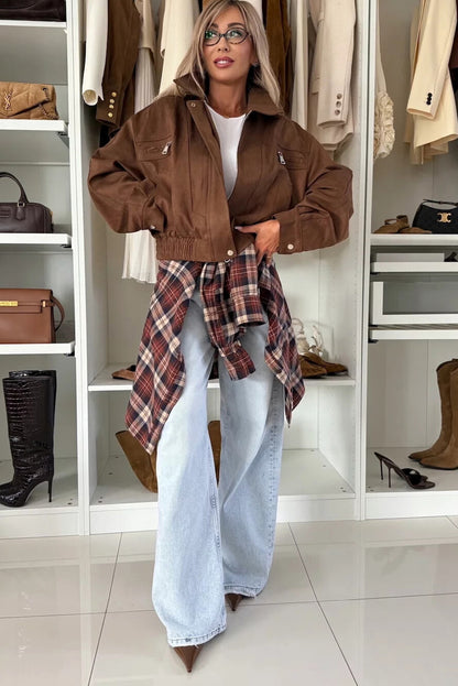 Mineral Red Flanel Plaid Single Chest Pocket Button Down Shacket