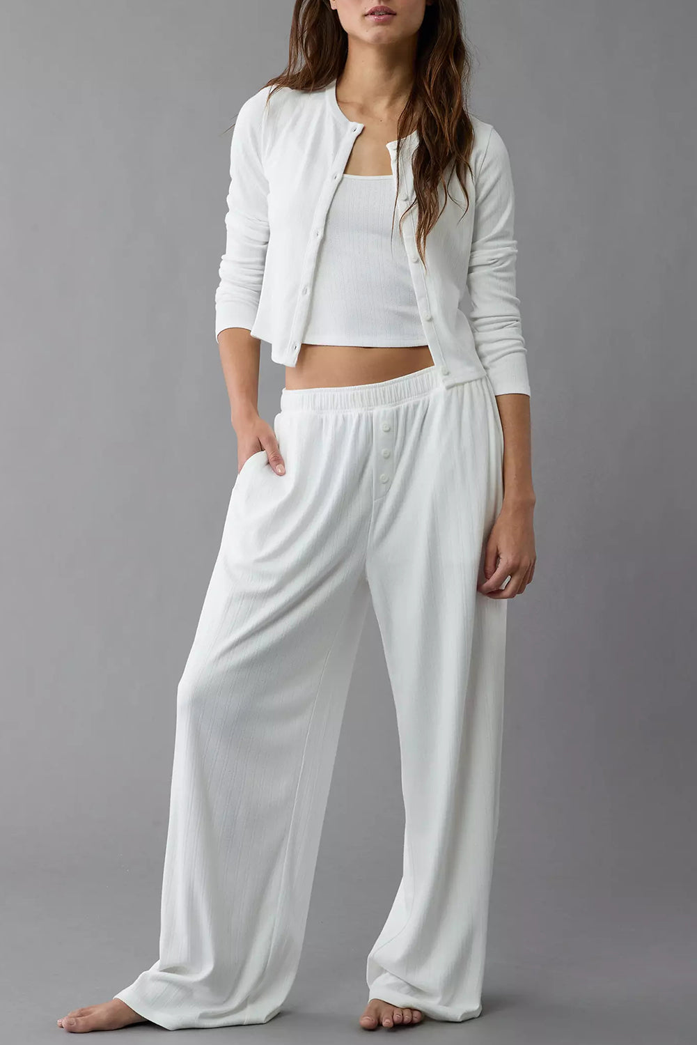 White 3-Piece Textured Knit Cozy Lounge Set