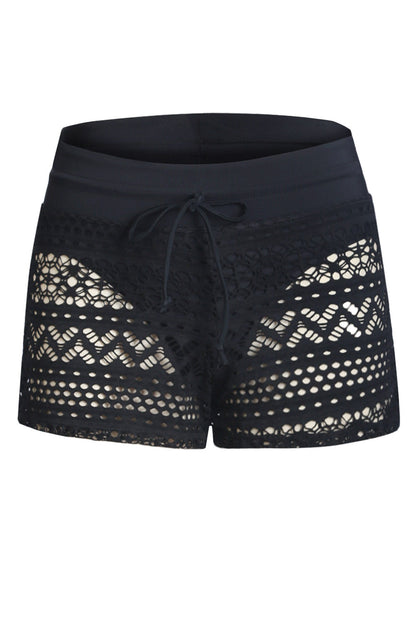 Black Lace Swim Shorts with Attached Briefs