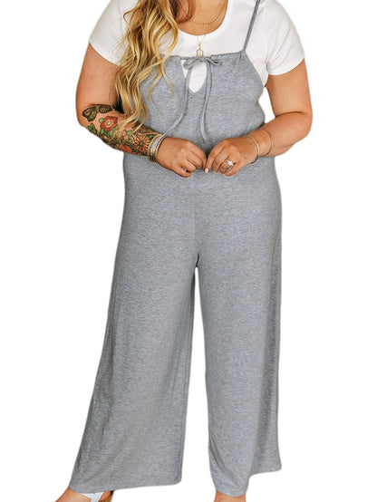 Gray Plus Size Solid Color Spaghetti Straps Wide Leg Jumpsuit
