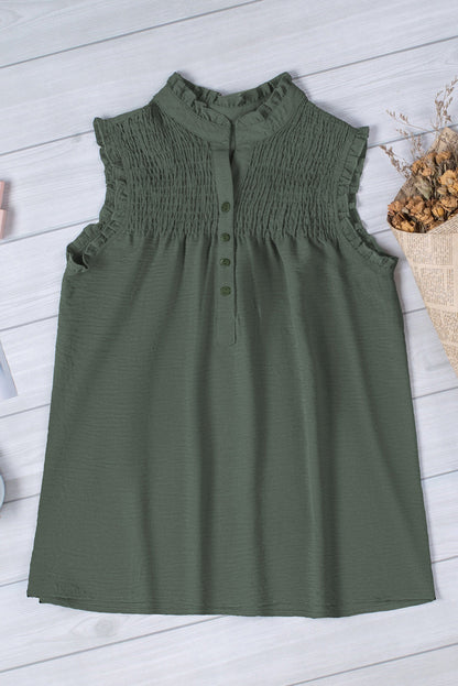 Green Buttoned Frill Tank Top