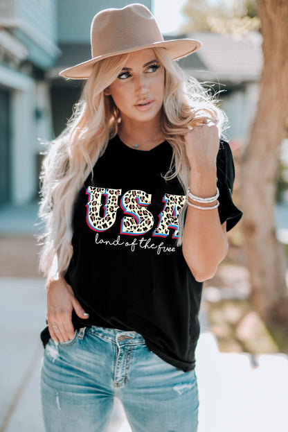 Leopard Pattern American Pride Graphic Tee