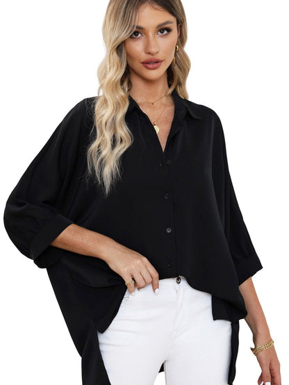 Satin Commute Solid Color V Neck Long Sleeved Blouse