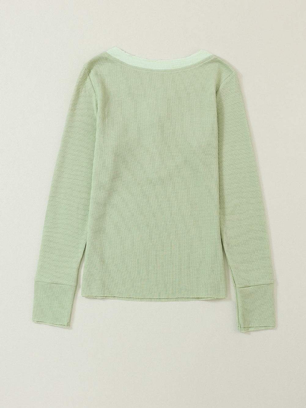 Green Textured Waffle Knit Henley Top