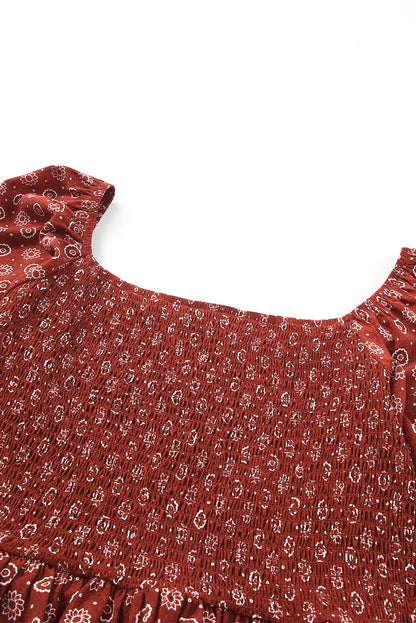 Fiery Red Plus Size Square Neck Printed Peplum Top