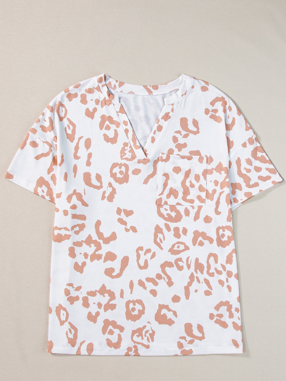 White Leopard Print V Neck Short Sleeve Plus Size Top