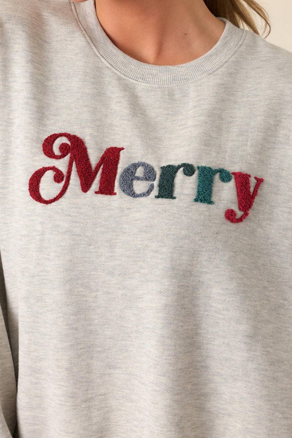Light Grey Merry Chenille Letter Patched Drop Shoulder Sweatshirt