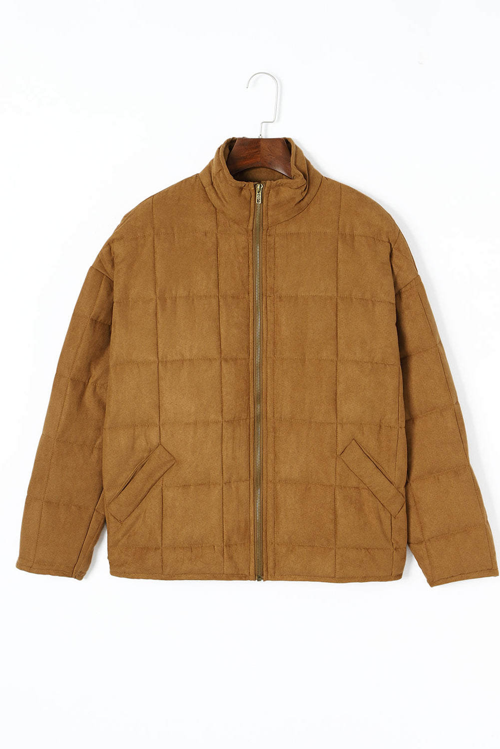 Chestnut Winter Quilted Zip Up Pocketed Jacket