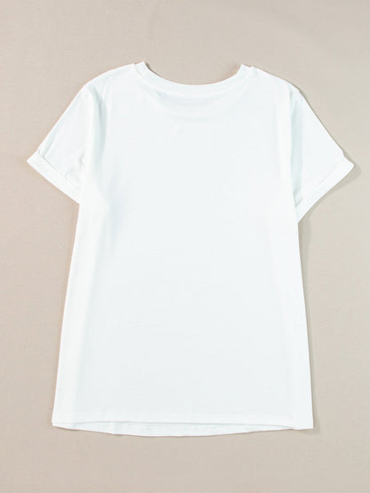 Stylish White Rolled Sleeve Plus Size Tee