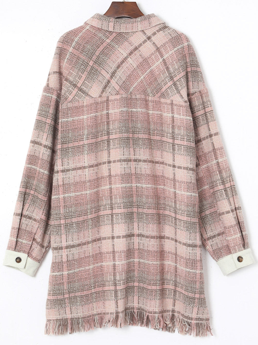 Pink Plus Size Macrame Plaid Coat