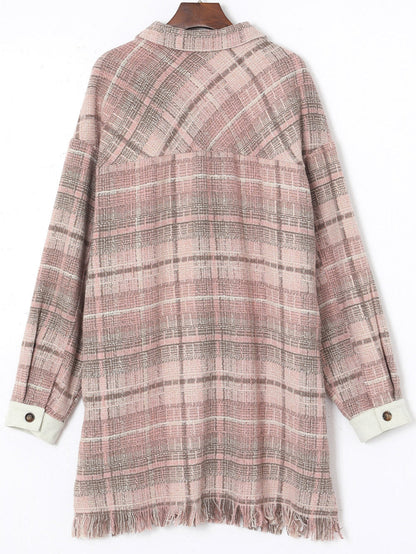 Pink Plus Size Macrame Plaid Coat