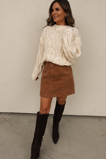 Cinnamon Button Front Loose Corduroy Mini Skirt