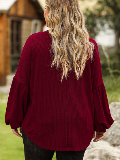 Crimson Dahlia Plus Size Jacquard Knit Bubble Sleeve Top