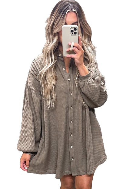 Simply Taupe Waffle Knit Shirt Tunic Dress