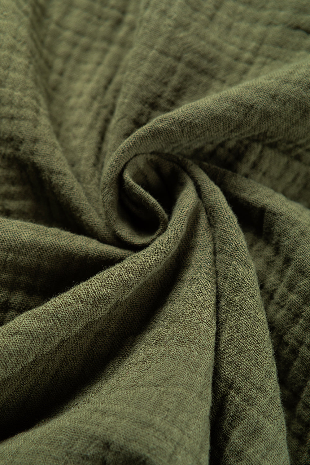 Green Crinkle Textured Button Front Jungle Shirt