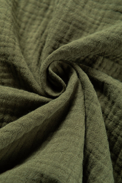 Green Crinkle Textured Button Front Jungle Shirt