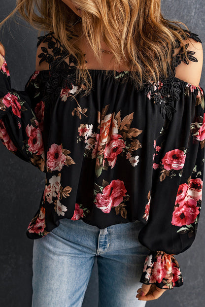 Casual Feather Print Off Shoulder Strap Blouse