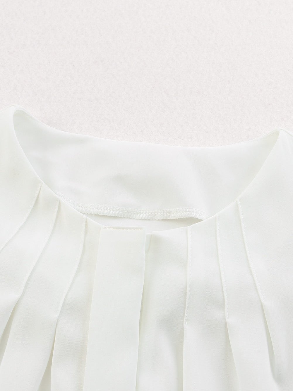 Graceful White Pleated Round Neck Shirt with Puff Sleeves