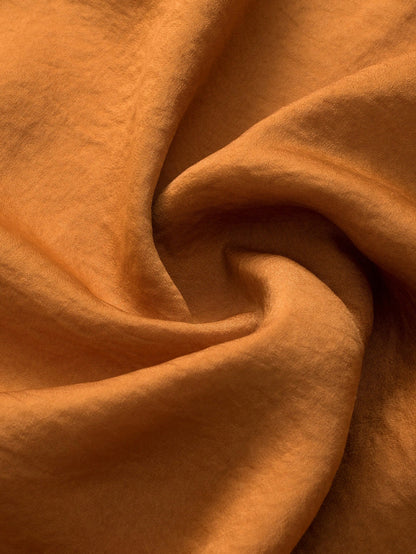 Graceful Camel Satin Pleated V Neck Puff Sleeve Blouse