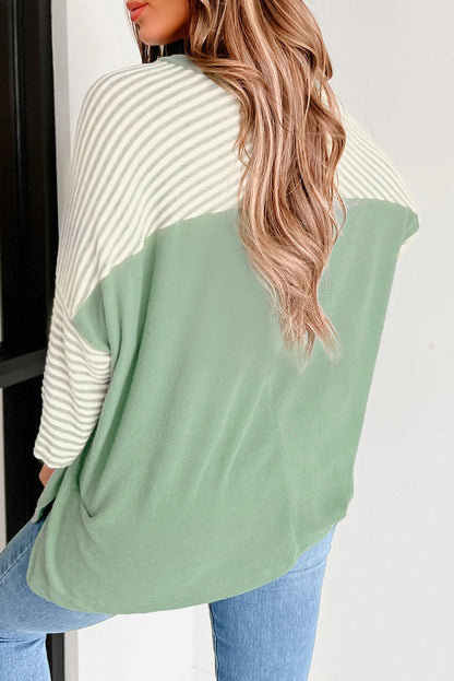 Clearly Aqua Striped Bracelet Sleeve Patchwork Oversize Tee