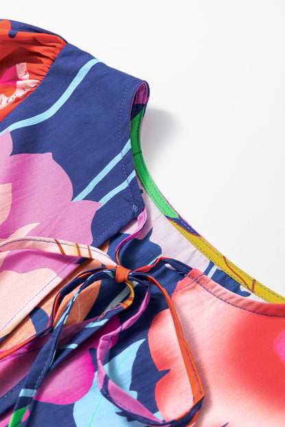 Floral Print Balloon Sleeve Babydoll Dress for Plus Size Women