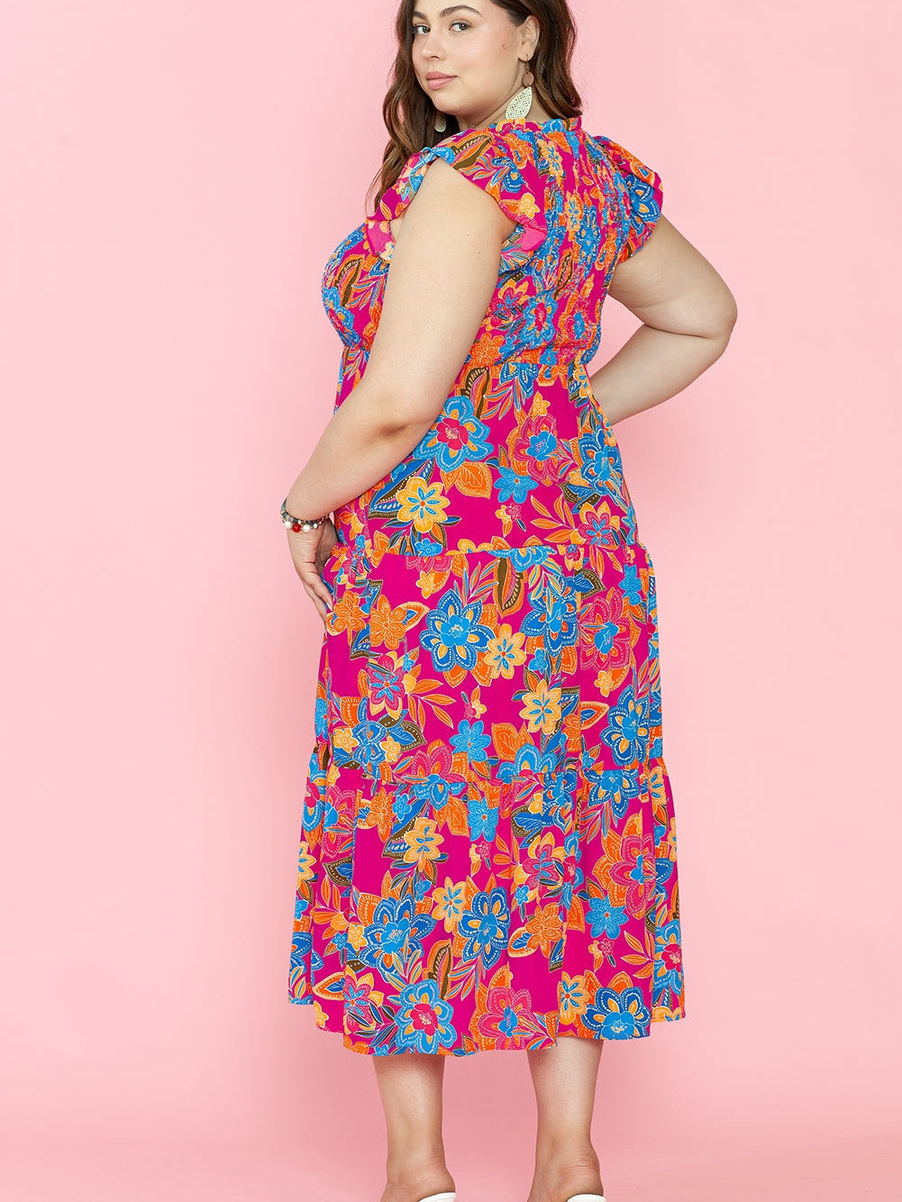 Crimson Blossom Tiered Sleeveless Plus Size Maxi Dress