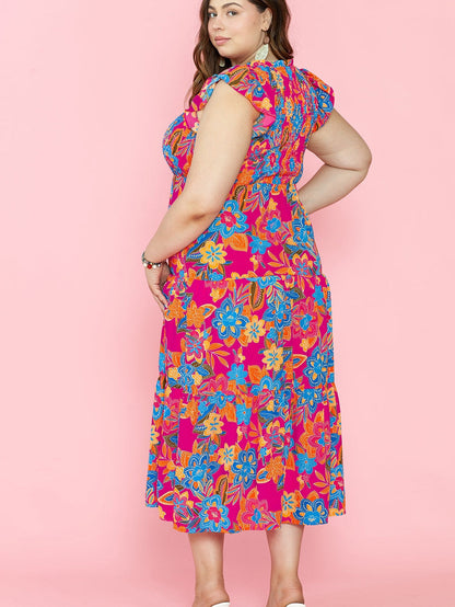 Crimson Blossom Tiered Sleeveless Plus Size Maxi Dress
