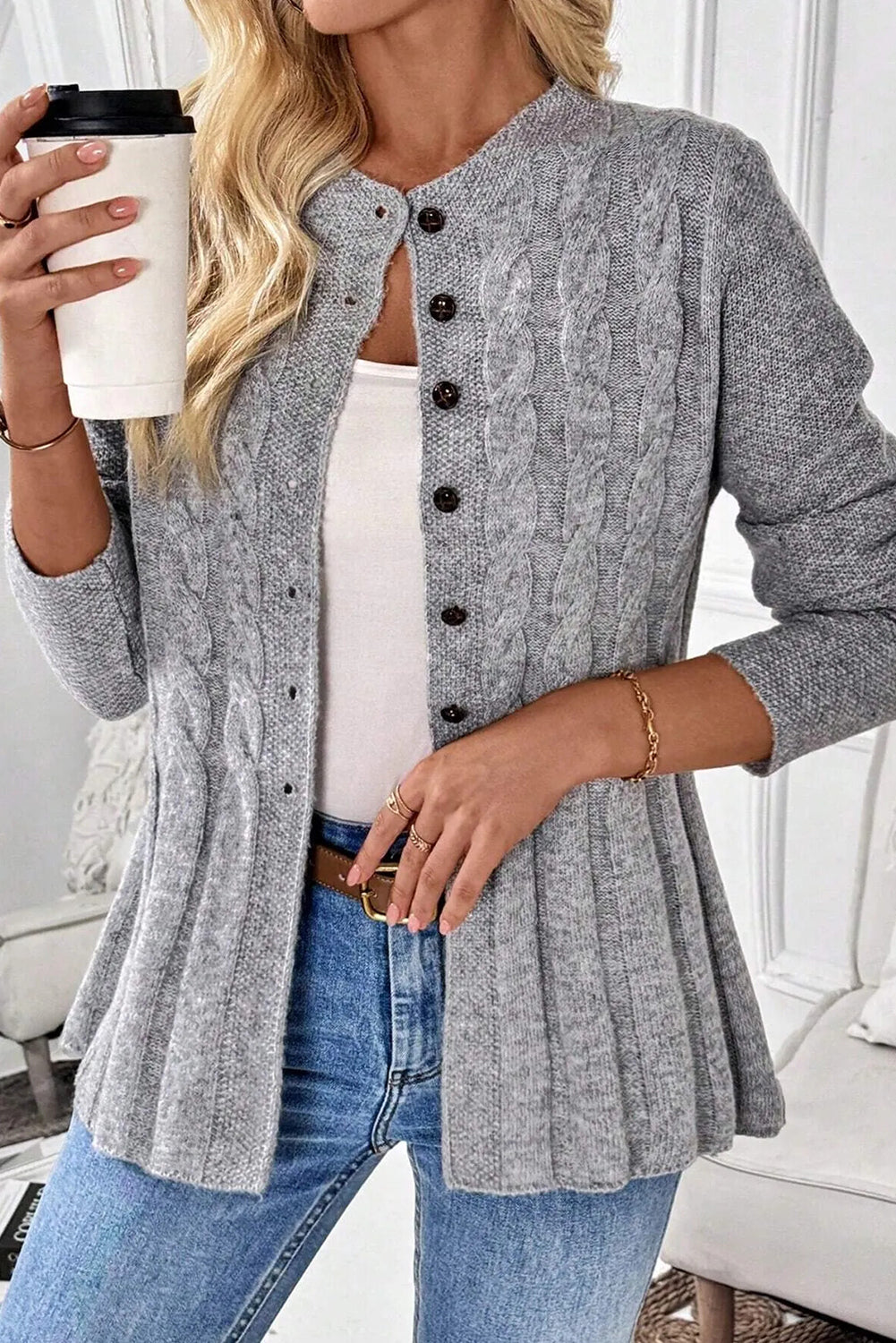 High-rise Cable Cardigan Sweater