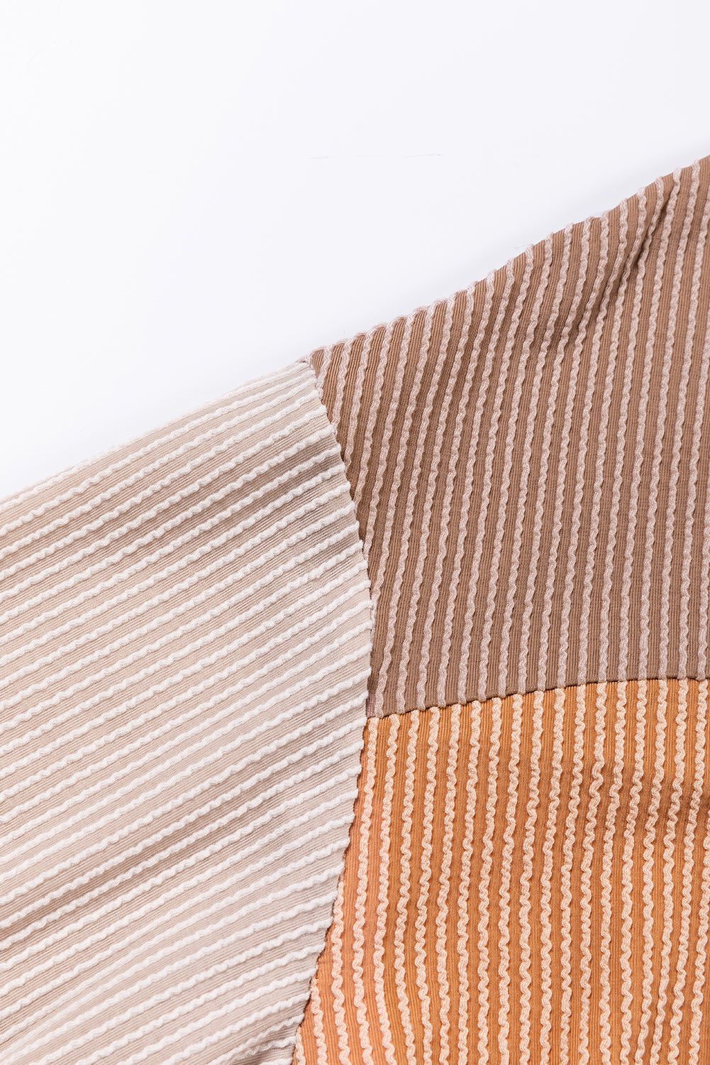 Khaki Color Block Ribbed Top with Long Sleeves