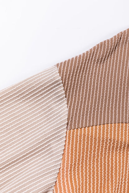 Khaki Color Block Ribbed Top with Long Sleeves