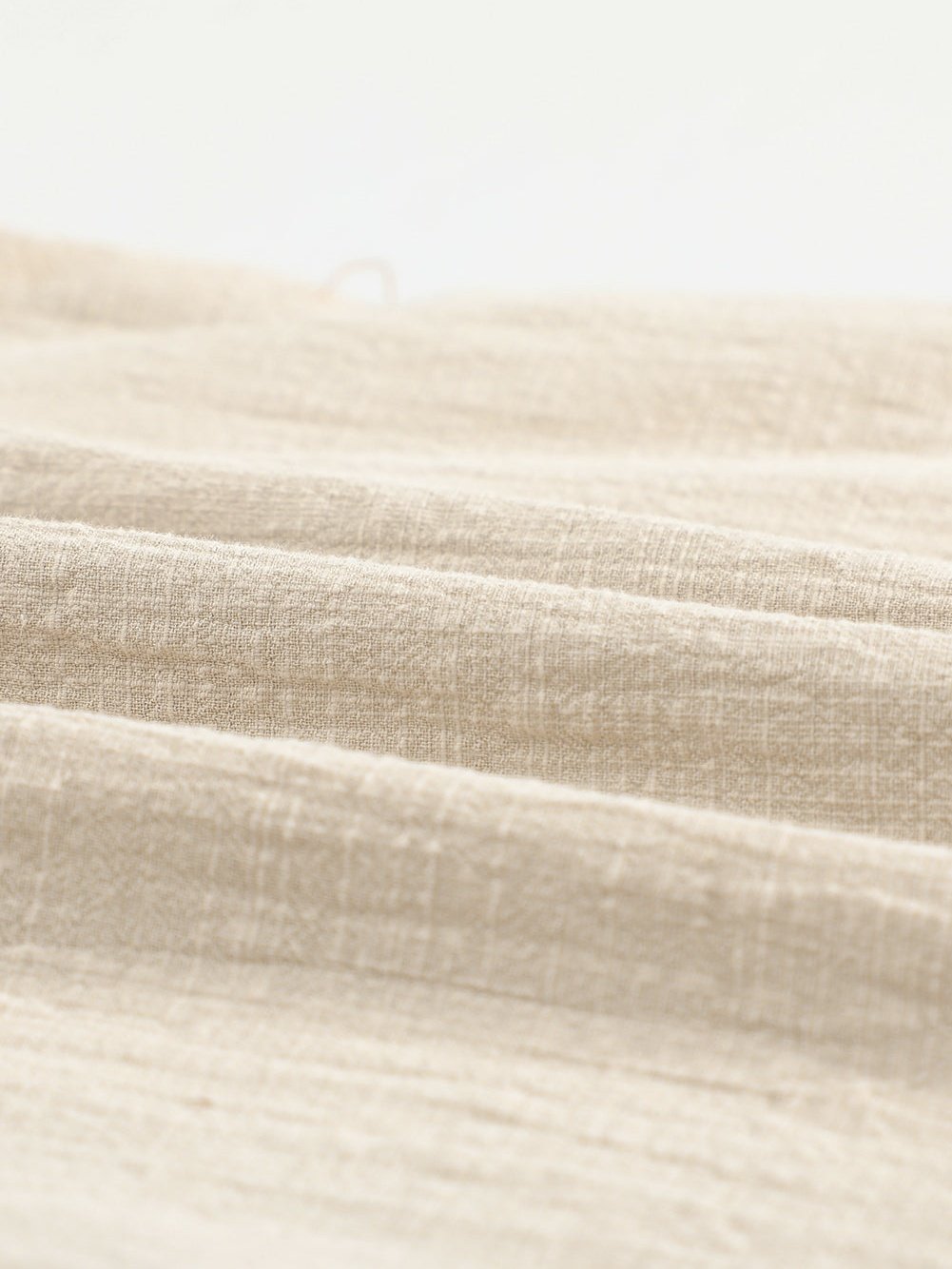 Billowed Puff Sleeve Cotton & Linen Blouse with Crew Neck